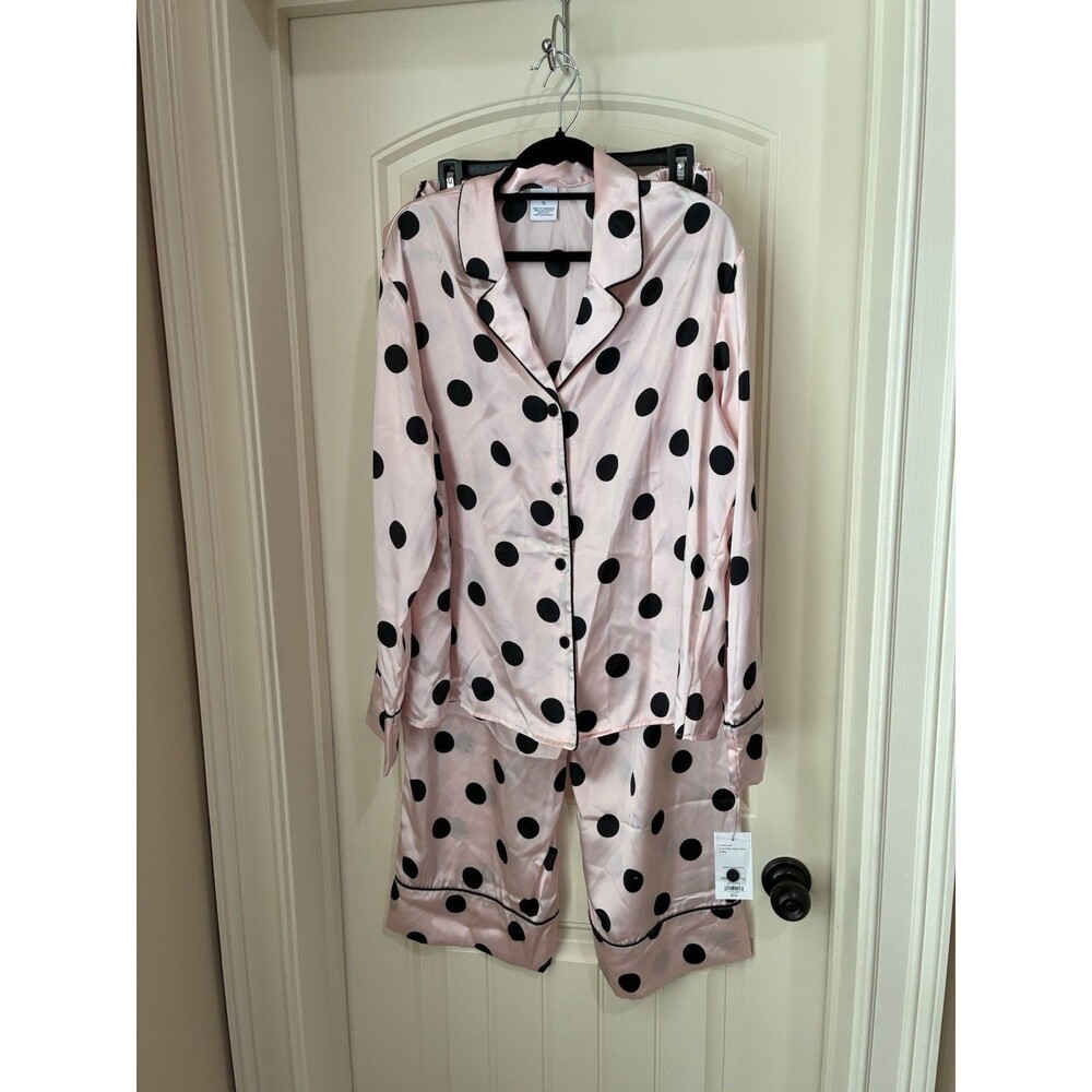 Apt 9 Intimates Pink And Black Polka Dots SATIN Pajama Set In Size XL NWT